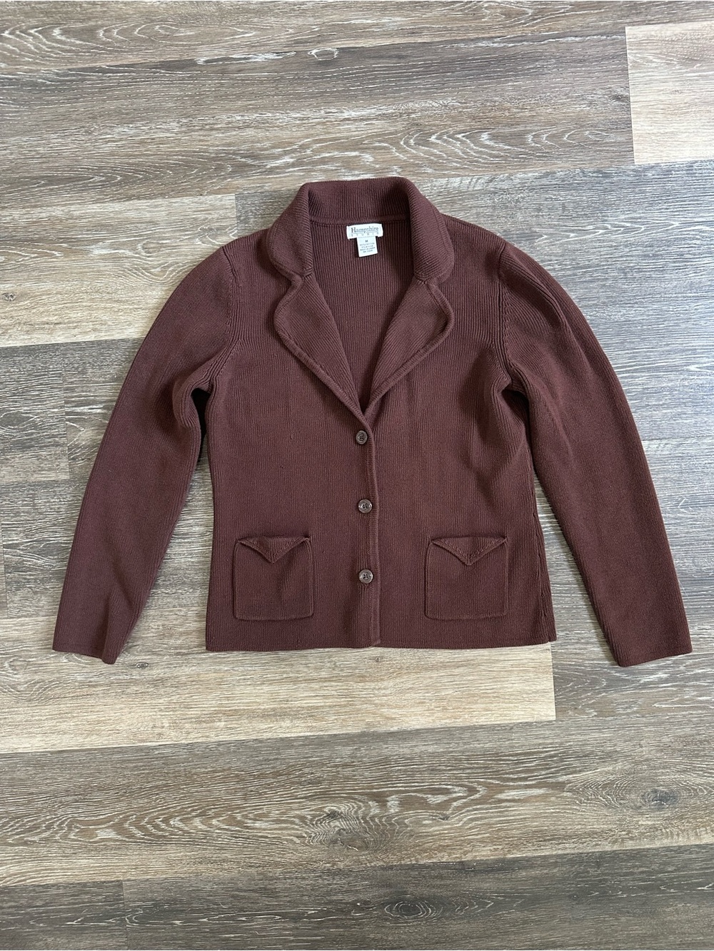 Hampshire Studio Brown Knit Blazer Jacket Button Front Pocket Cardigan Medium M